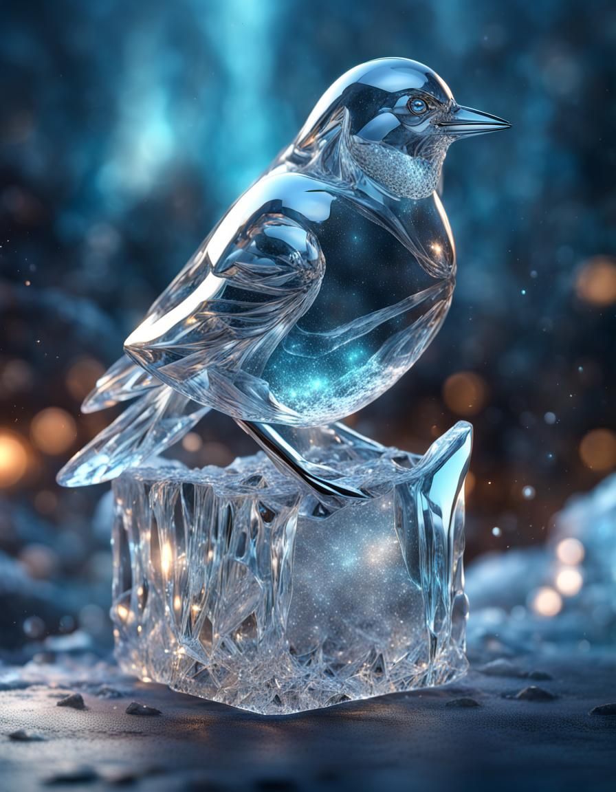 Sparkly Transparent Ice Bird Sculpture