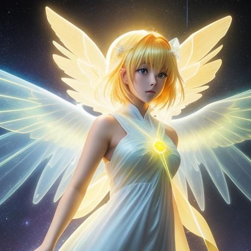 Glowing Glass Angel in Anime Style