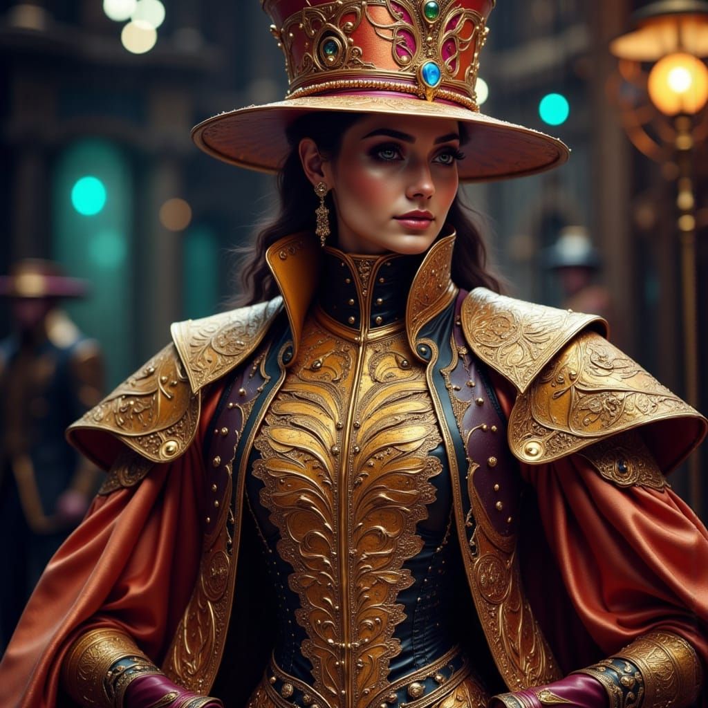 Steampunk Marching Band Leader in Metallic Style