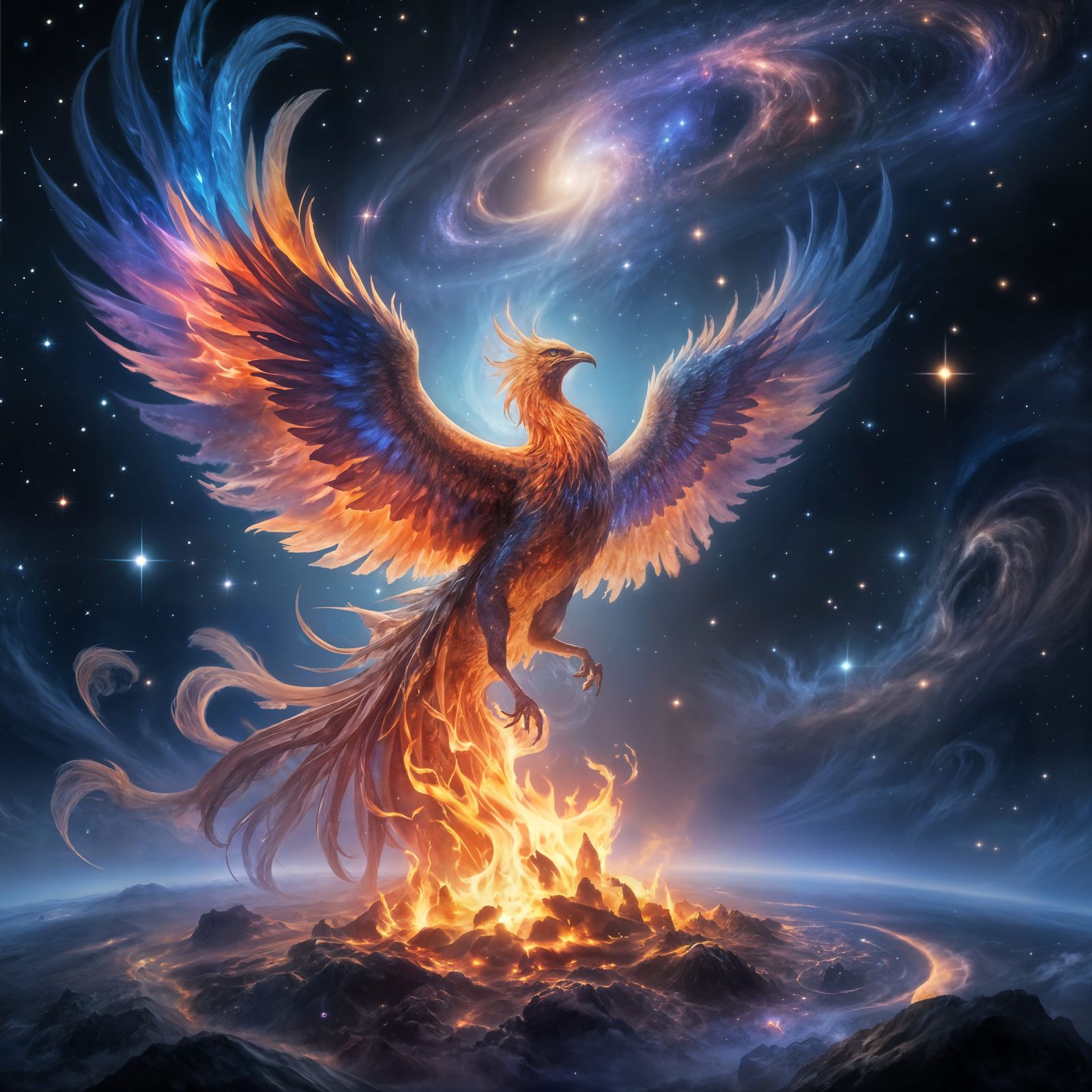 Galactic Phoenix Rising: Ethereal Fantasy Art