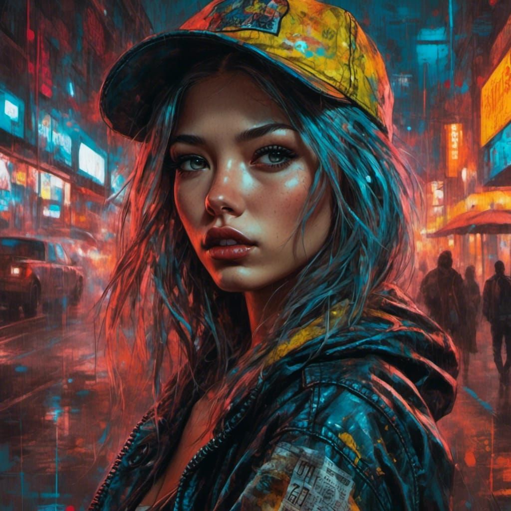 Mesmerizing Dancer in Flickering Neon Lights, Grunge Style