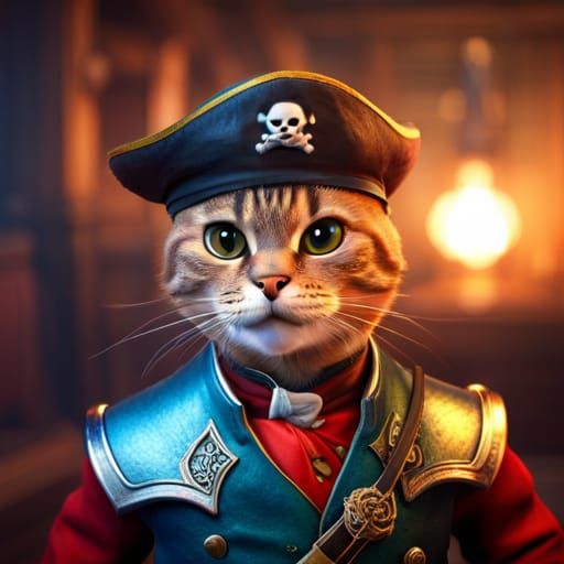 Mischievous Pirate Cat Portrait with Volumetric Lighting