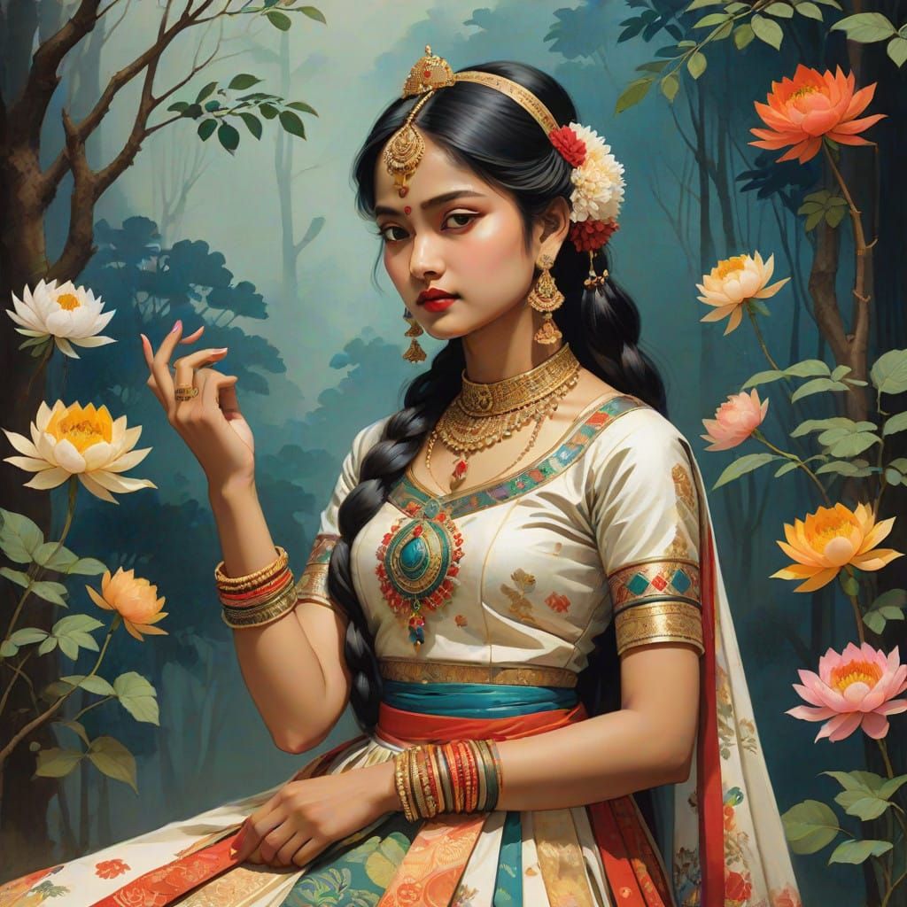 Elegant Indian Woman in Traditional Manipuri Costume