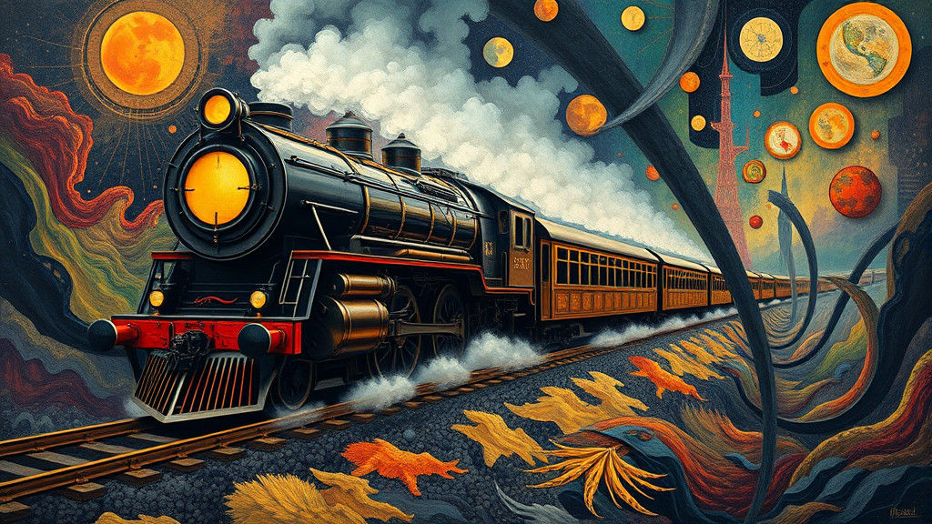 Surreal Peace Train in Dreamscape Art Deco Style