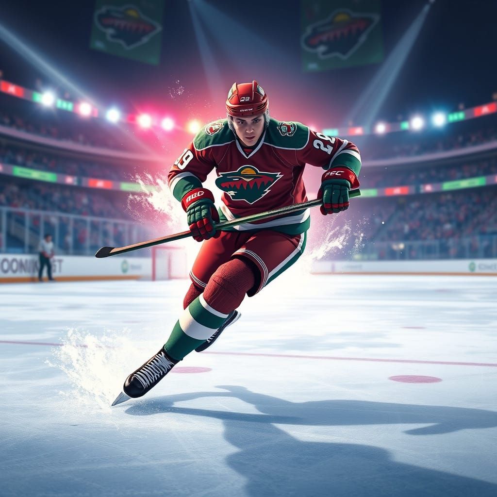 Hockey Player in High-Tech Minnesota Wild Gear