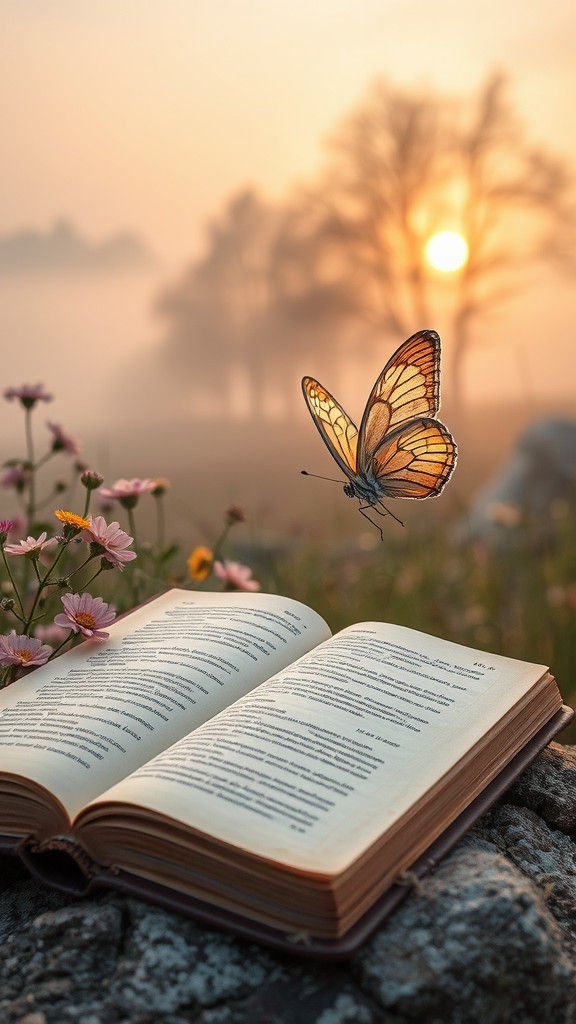 Open Book in Wildflower Meadow at Dawn