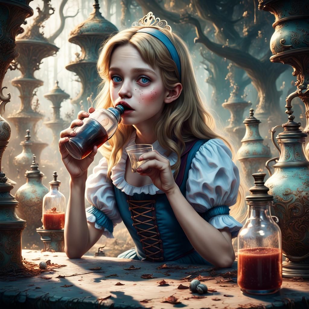 Girl drinking from small bottle