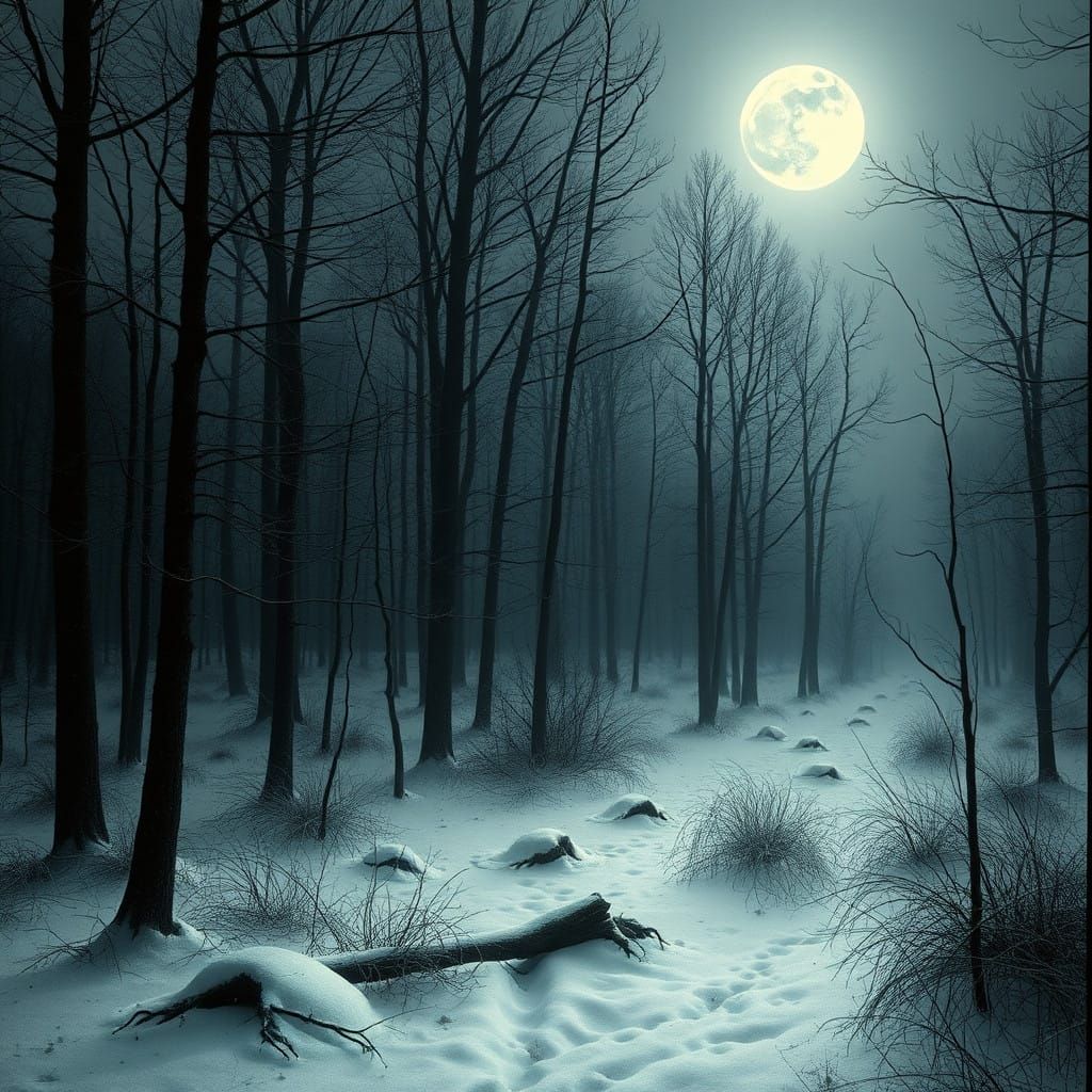 Surreal Forest in an Eerie, Mysterious Ambiance