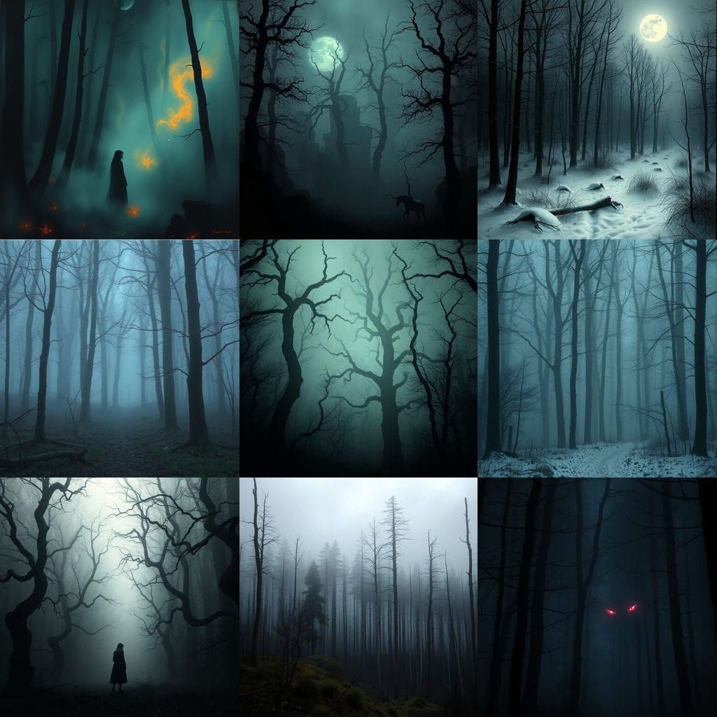 Mysterious Dark Forest in an Eerie Atmosphere