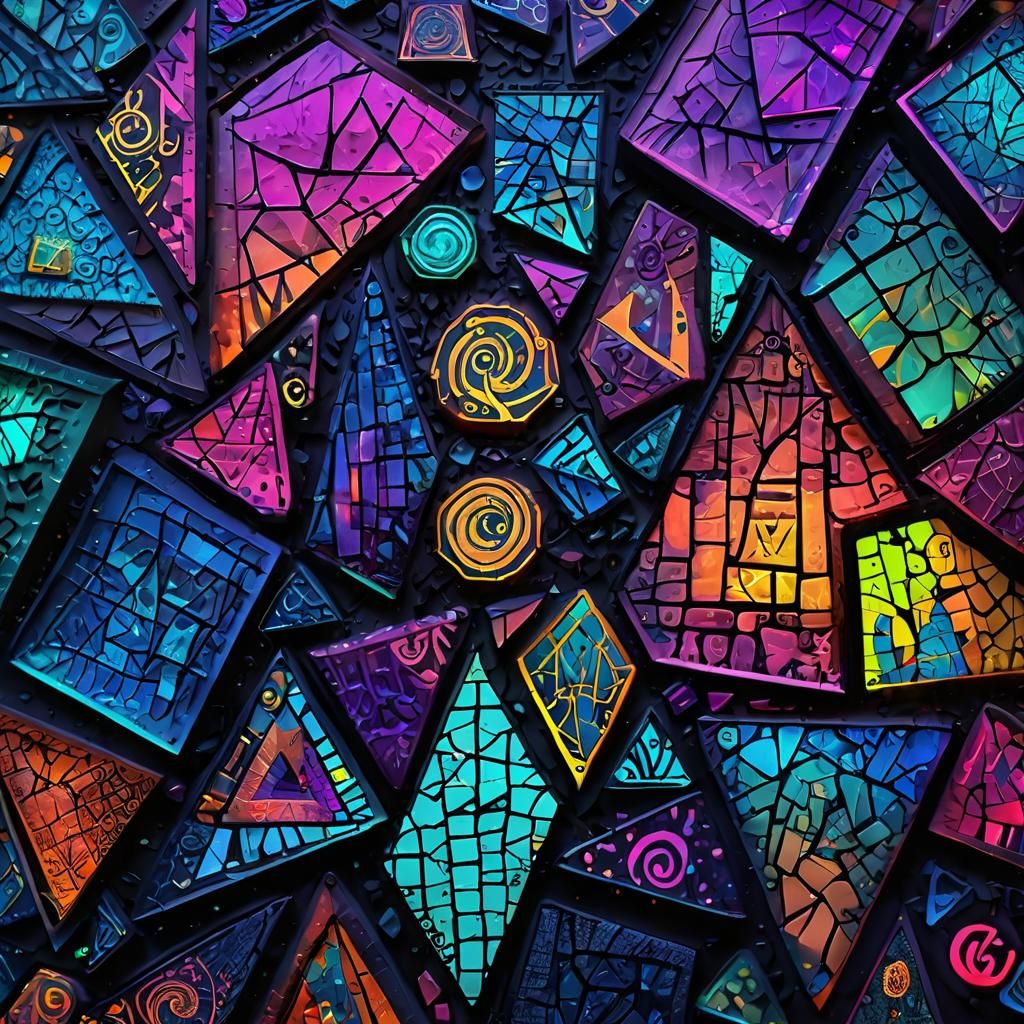 Neon Glass Wall Decor in Digital Psychedelic Style