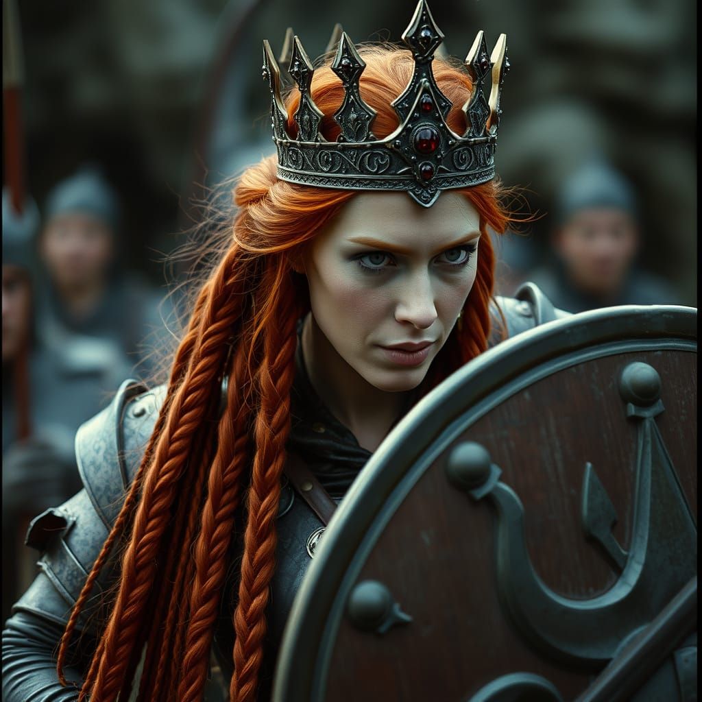 Red-Haired Shieldmaiden in Epic Battle