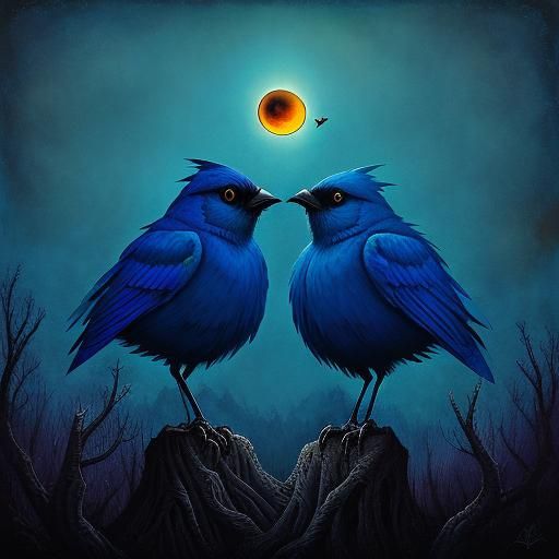 Monster Bluebirds in a Surreal Style