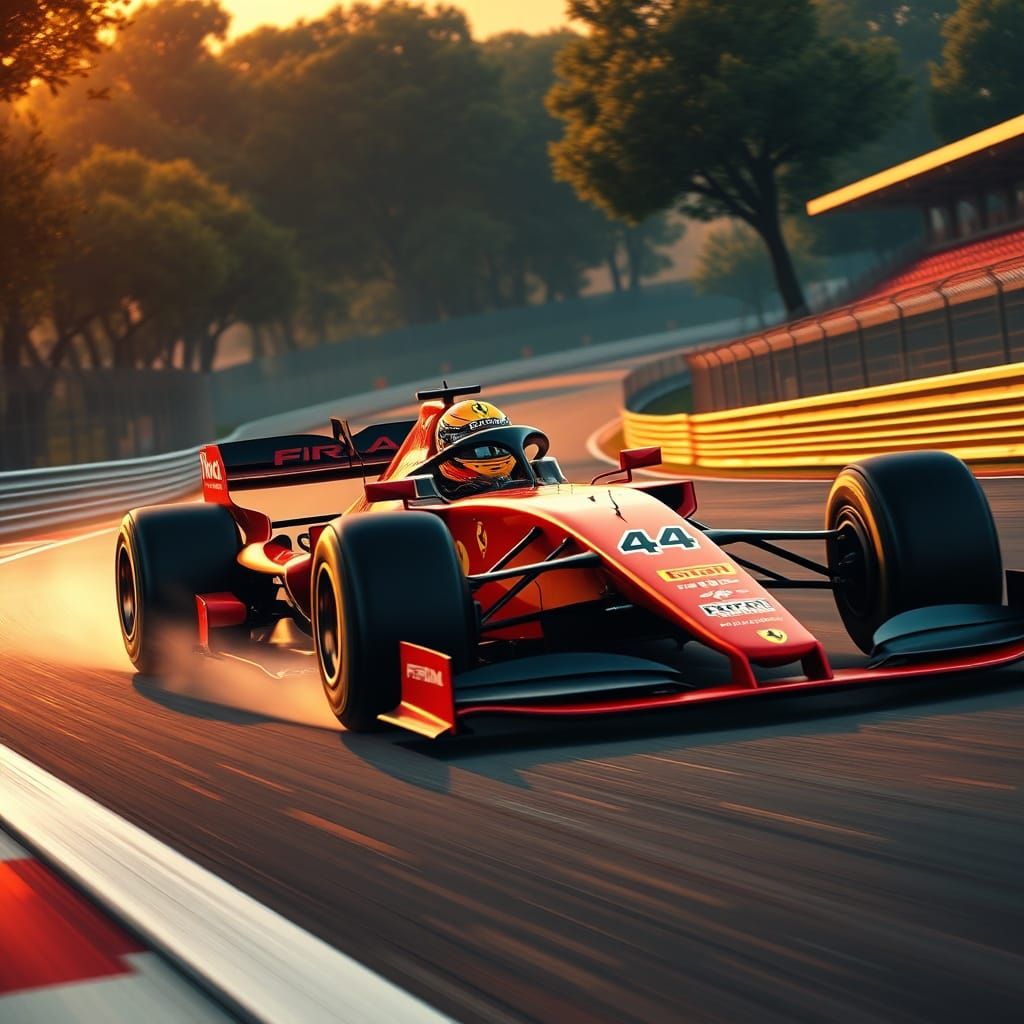 Elegant Ferrari F1 Car Speeds Through Monza in 3D Anime Art