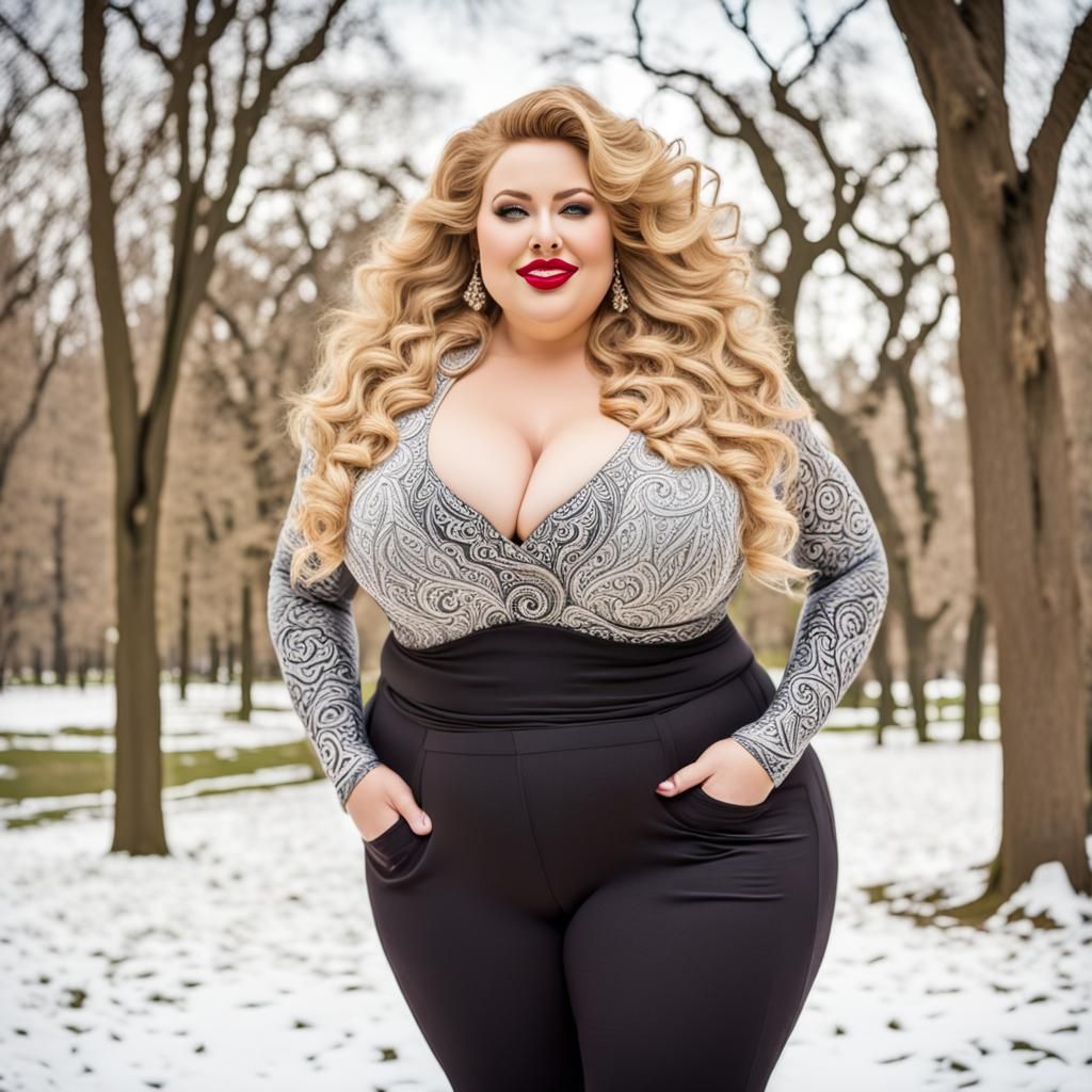 Plus Size Woman Walking in Winter Park