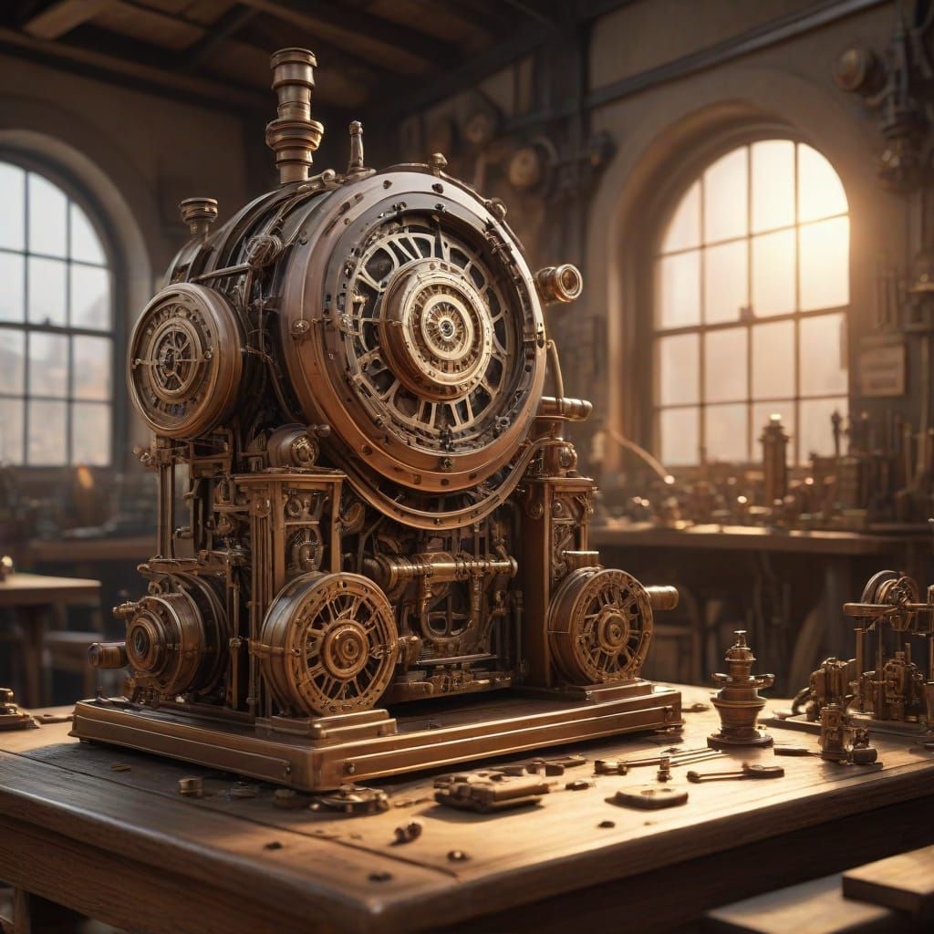 Inventors in a Golden Hour Workshop Scene