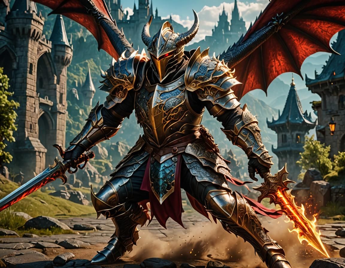 Dynamic Dragon Knight in Intricate Armor