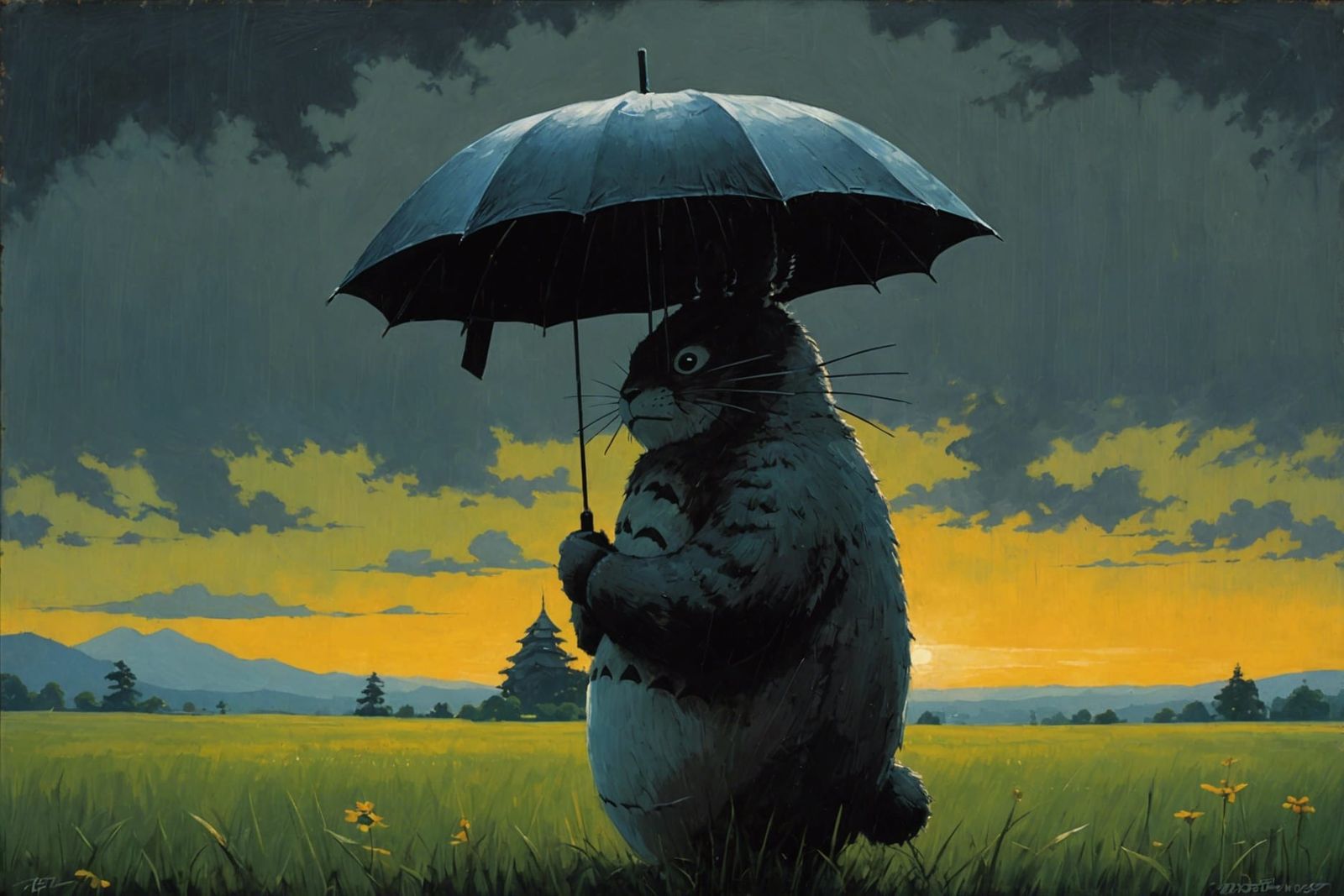Totoro in Dark Fantasy Chiaroscuro Style