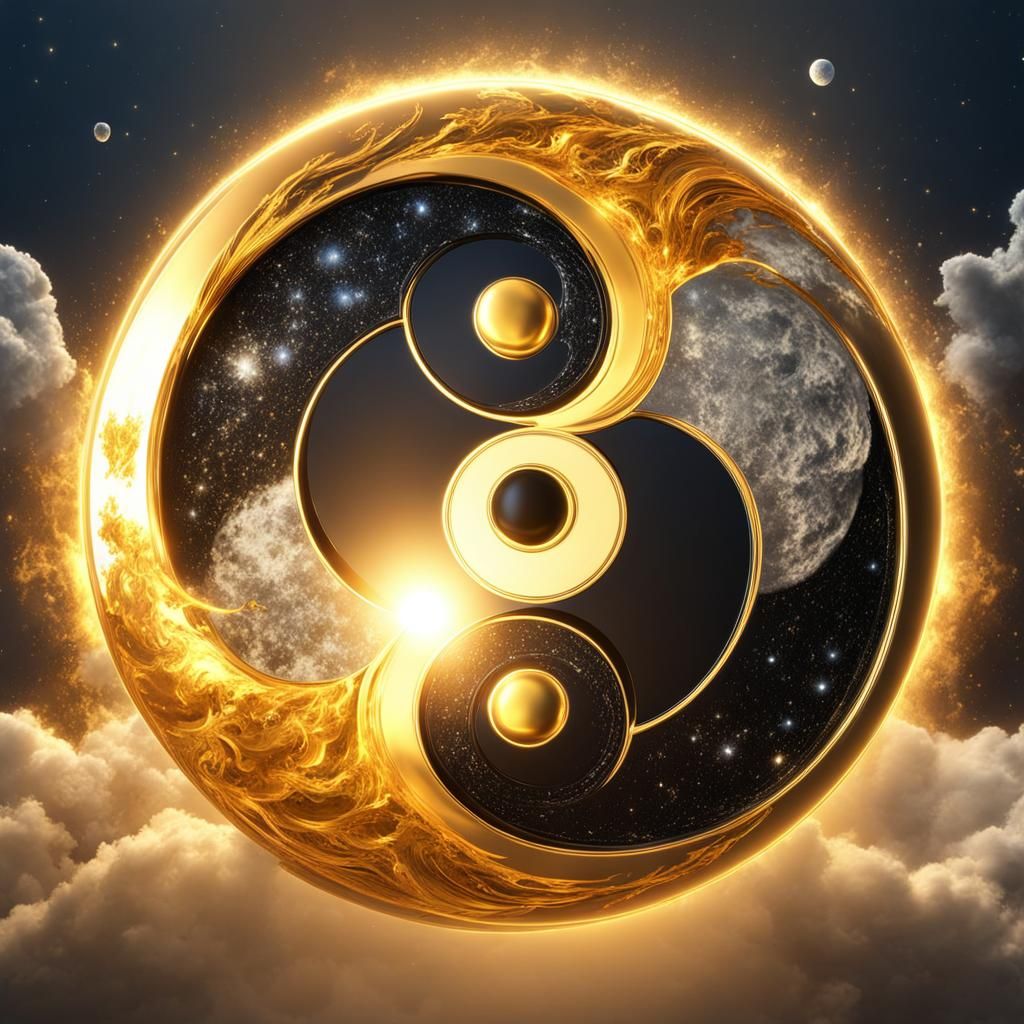 Golden Sun and Silver Moon Yin-Yang Symbol