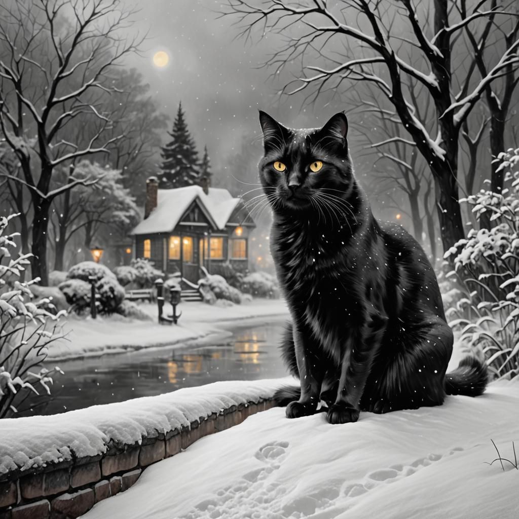 Black Cat in a Snow Storm