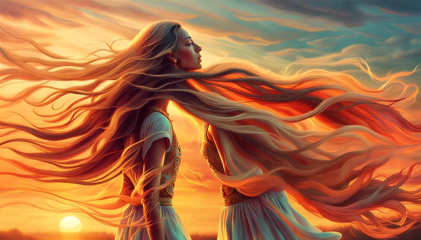 Woman at Sunset: Surreal Digital Art