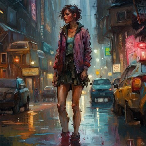 Rain-Kissed Woman: Detailed Oil Painting Portrait