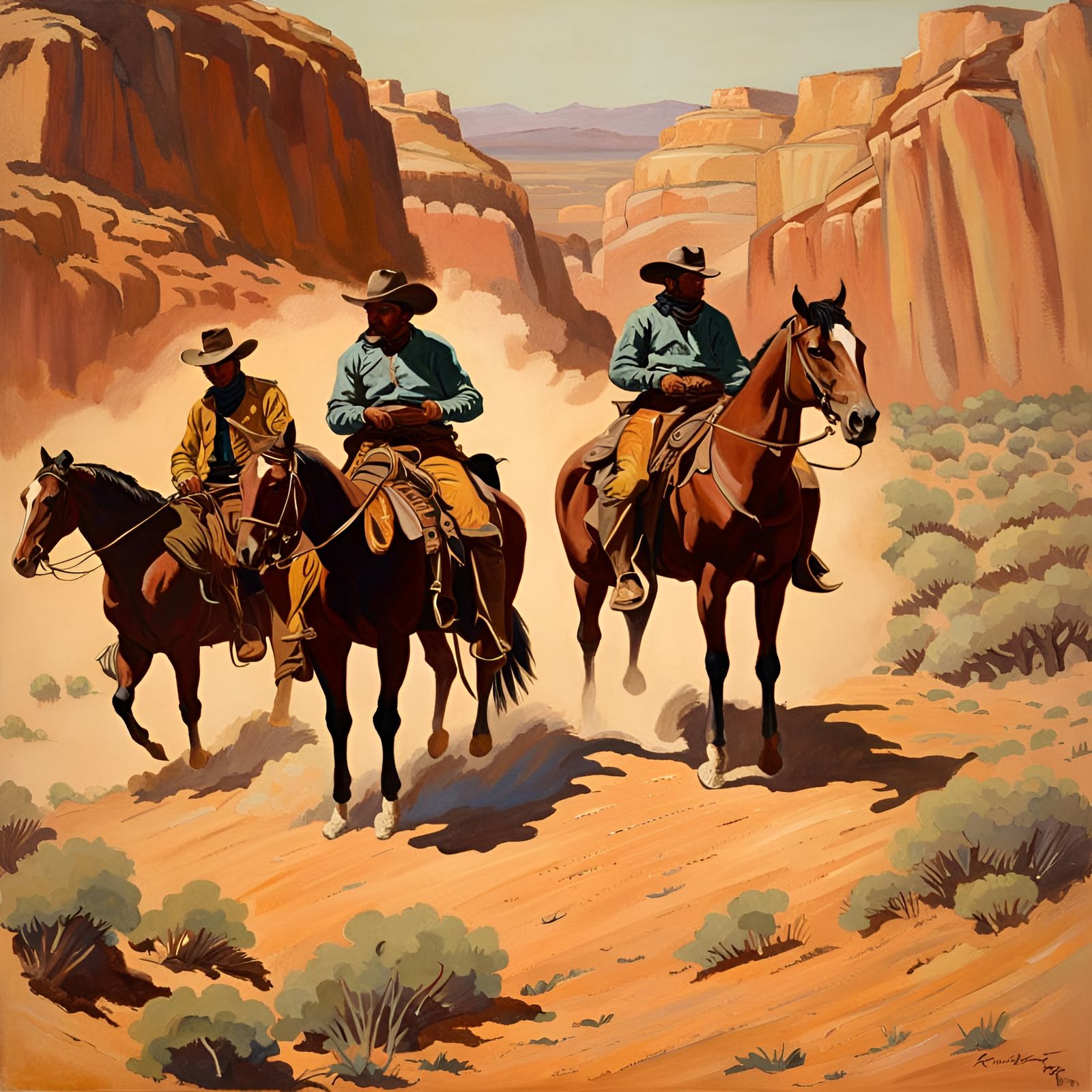 Cowboy desert scene (Homage to Western artist Frederic Remington)