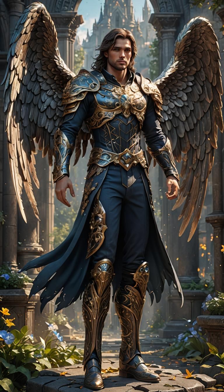 Handsome Brunette Angel Concept Art in 8K