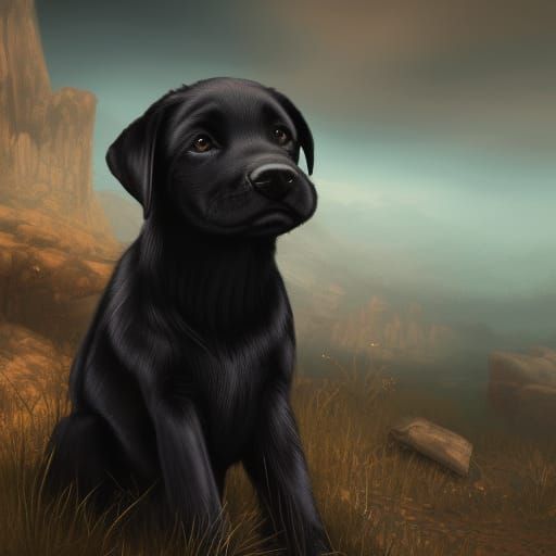 Cute Black Lab Puppy Watching TV