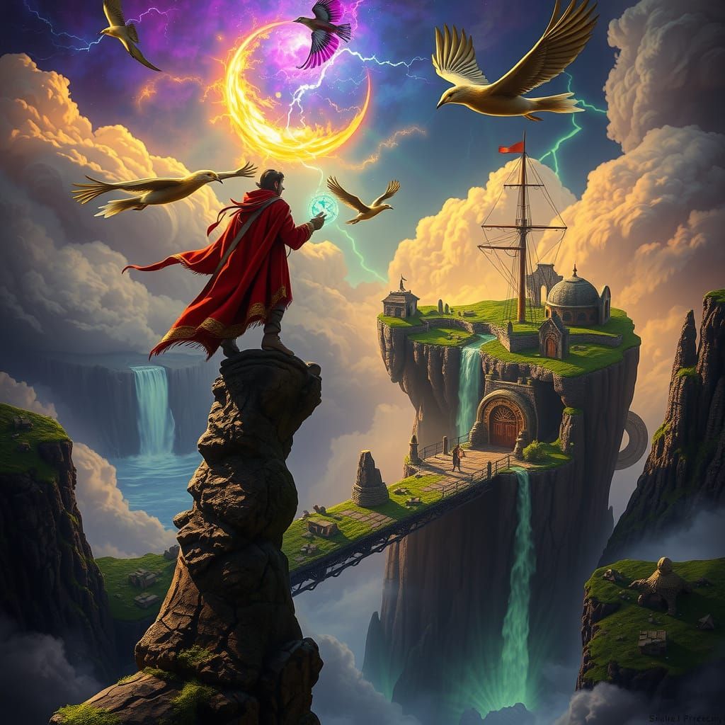 Explorer on Stone Leviathan in Sky Canyon