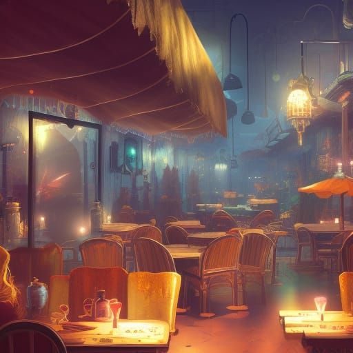 Fantastical Night Cafe Concept Art in Deep Color