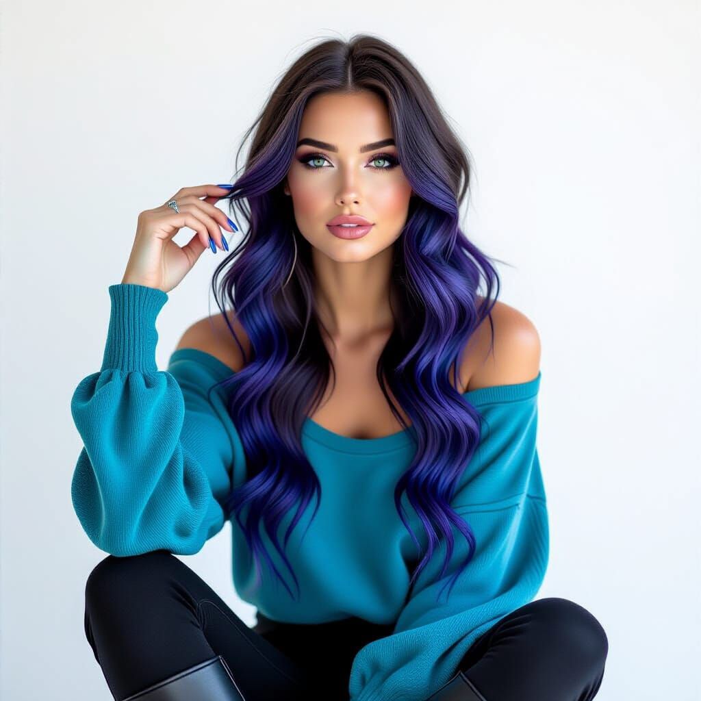 Gothic Vibe Woman in Ombre Top on White