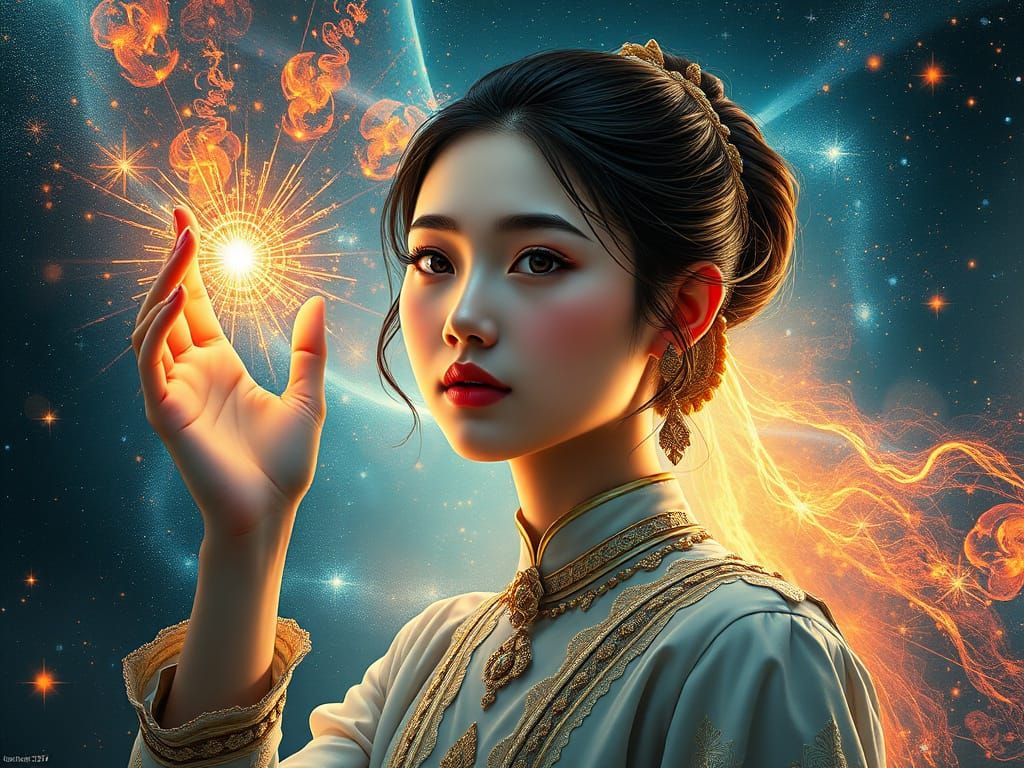 Teen Goddess of Cosmic Energy in Hyperrealistic Style