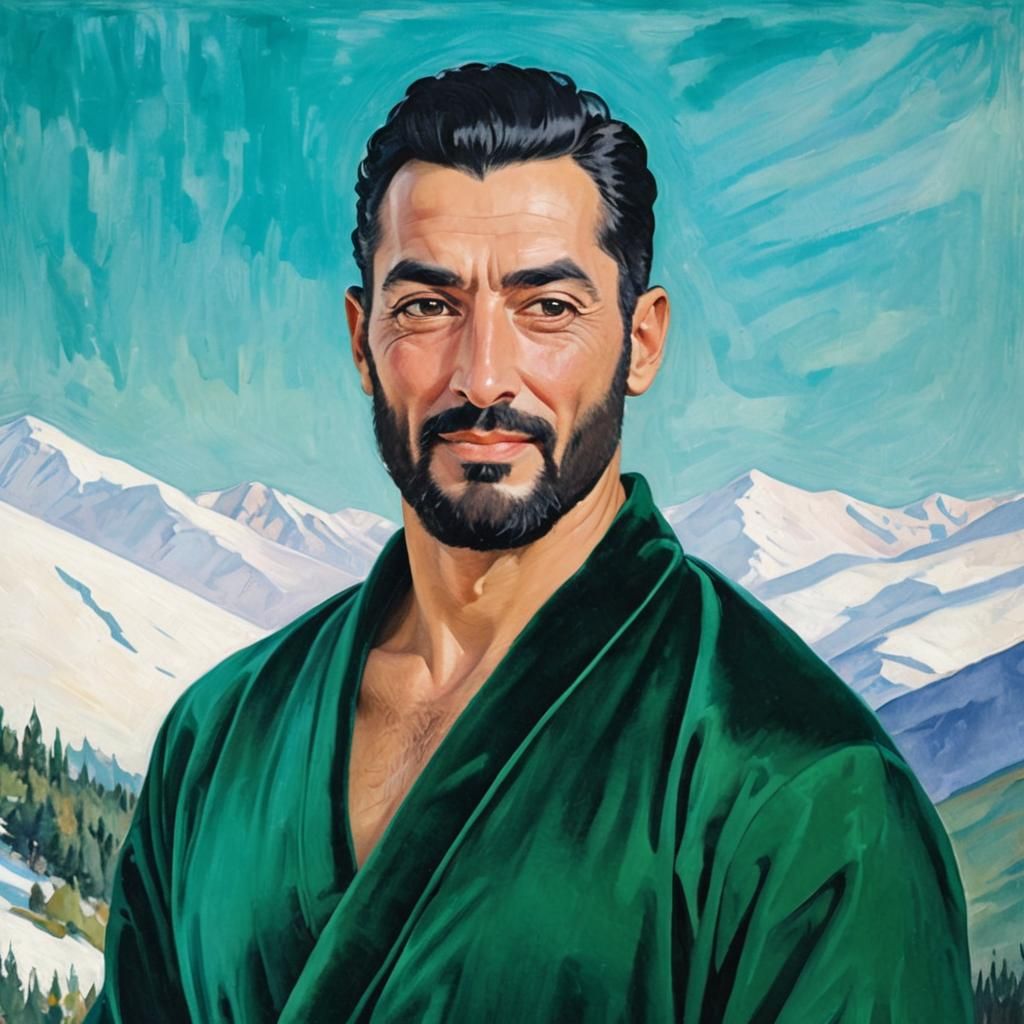 Emerald Robe: Impressionist Portrait in Snowy Mountains