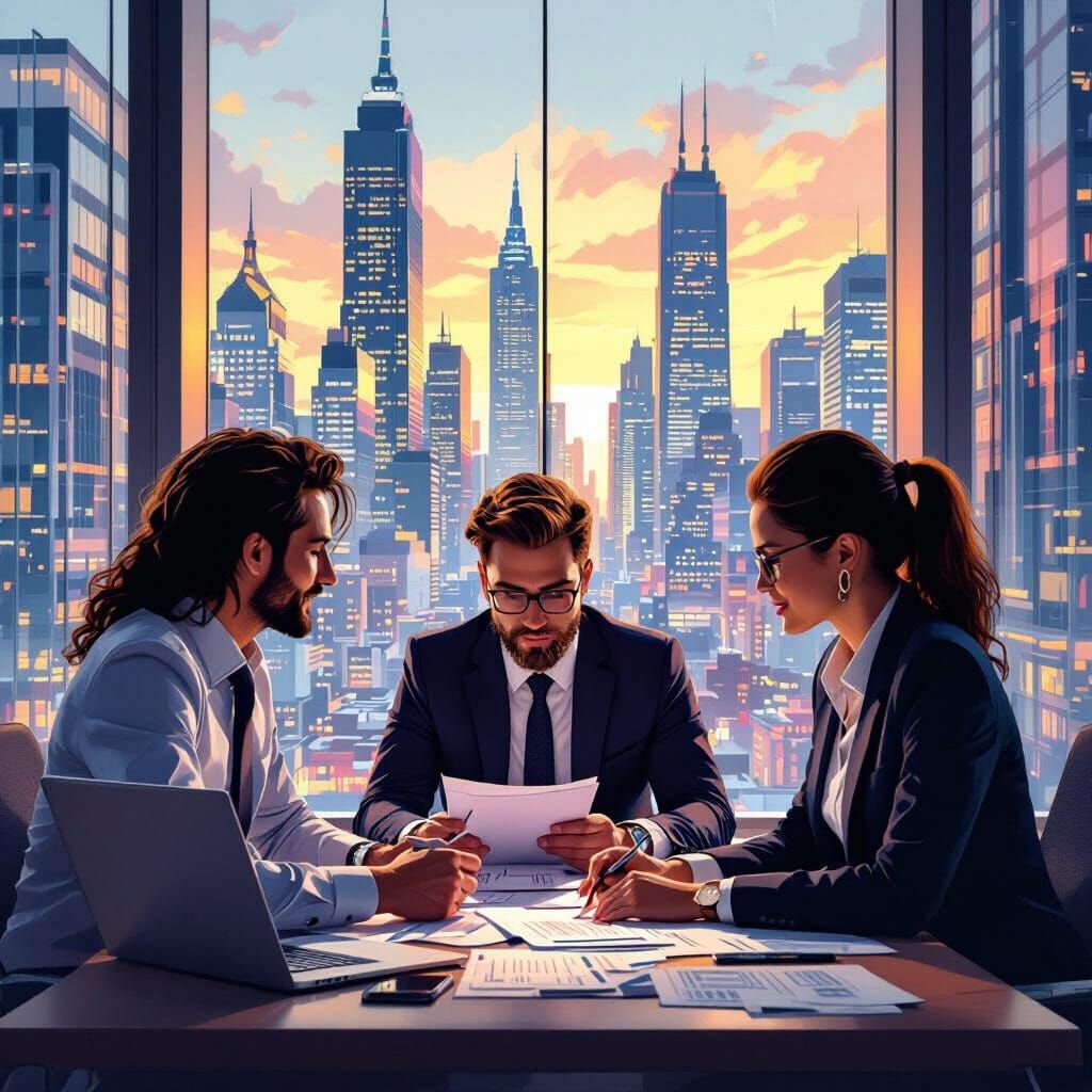 Diverse Business Team in Modern Office with City View