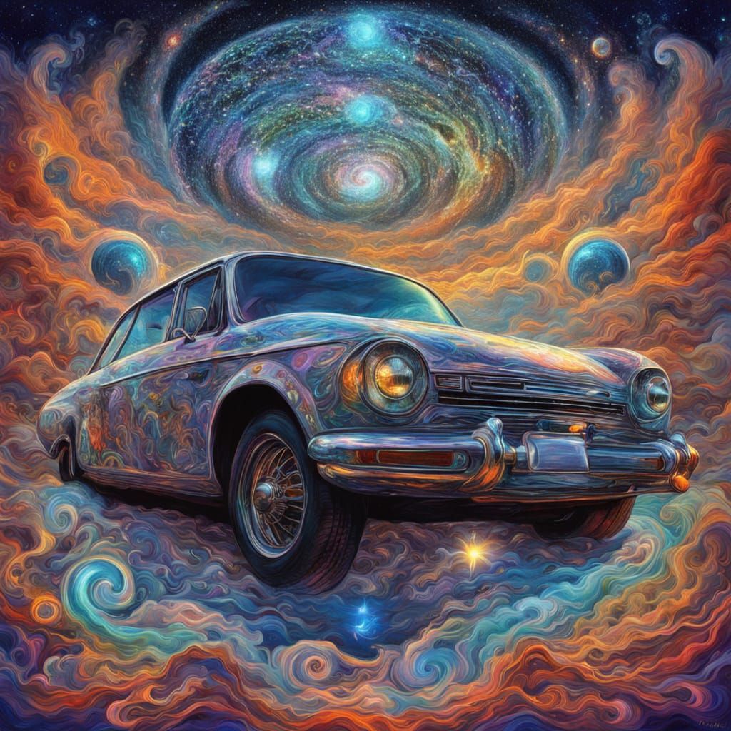 Cosmic Dreamscapes in Vibrant Holographic Style