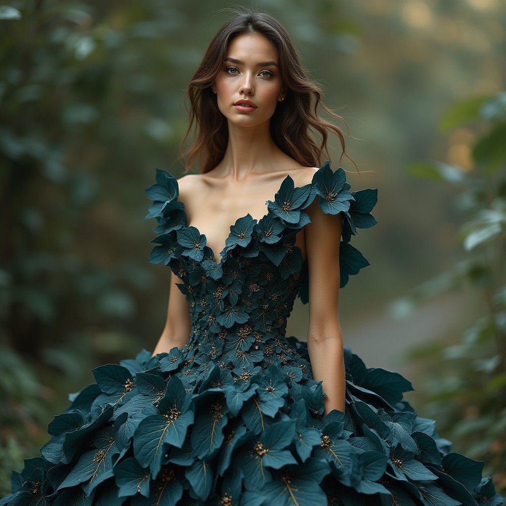 Leaf Gown: A Photorealistic Rose-Inspired Haute Couture