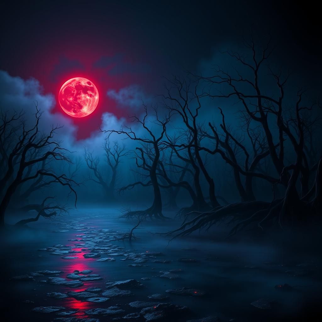 Eerie Bayou at Midnight: A Haunting Surreal Landscape