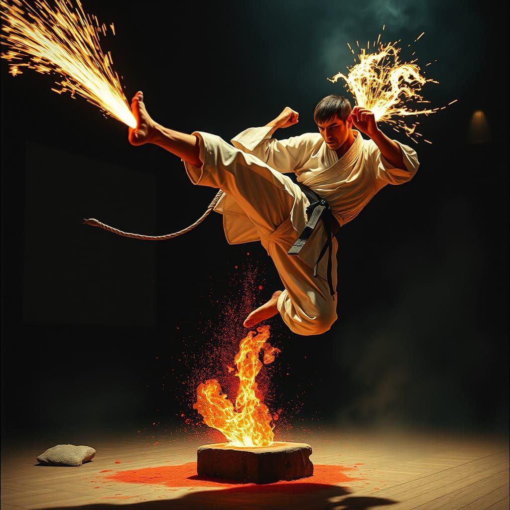 Dynamic Karate Warrior Kick, Cinematic Film Still