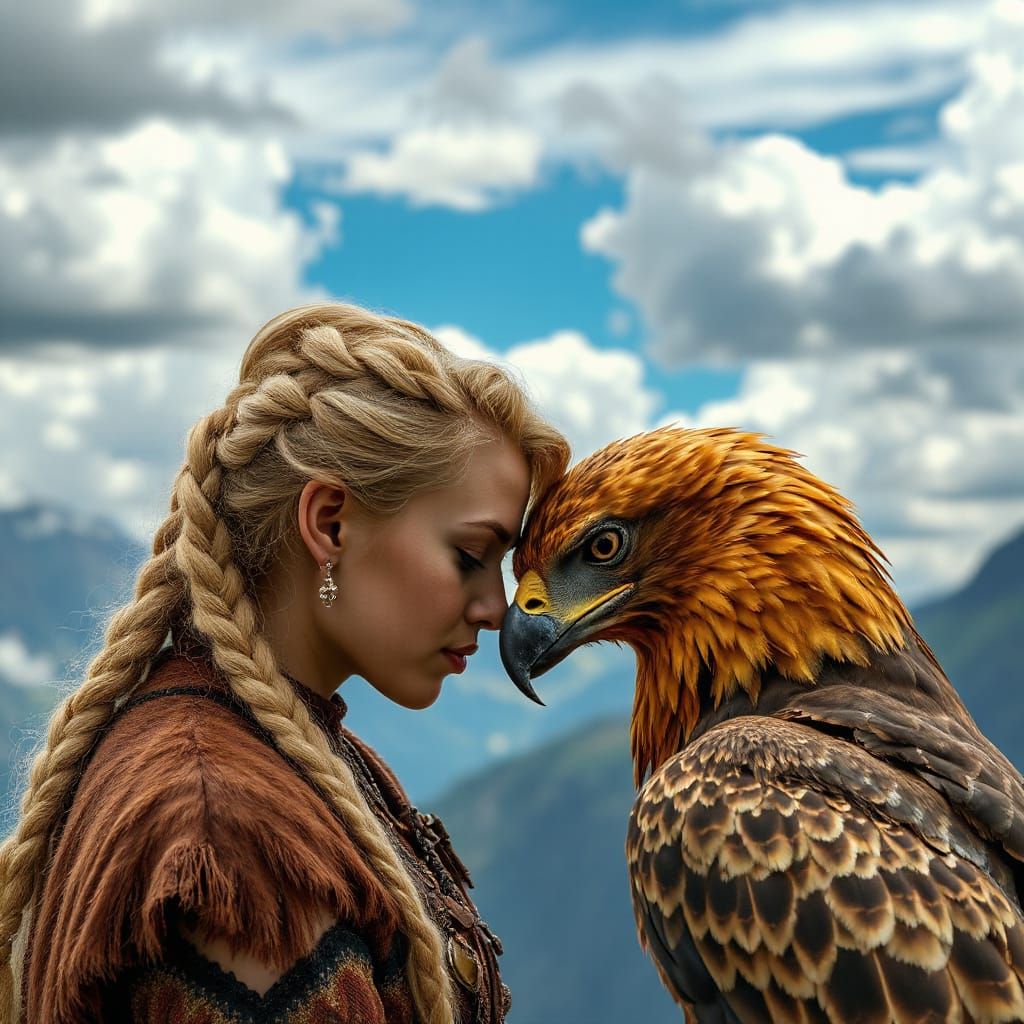 Surreal Fantasy Art of a Beast Master and Golden Eagle in Al...