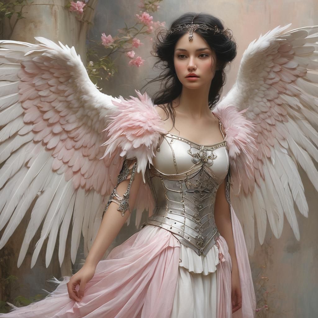 Black Haired Angel in Armor and Chiffon