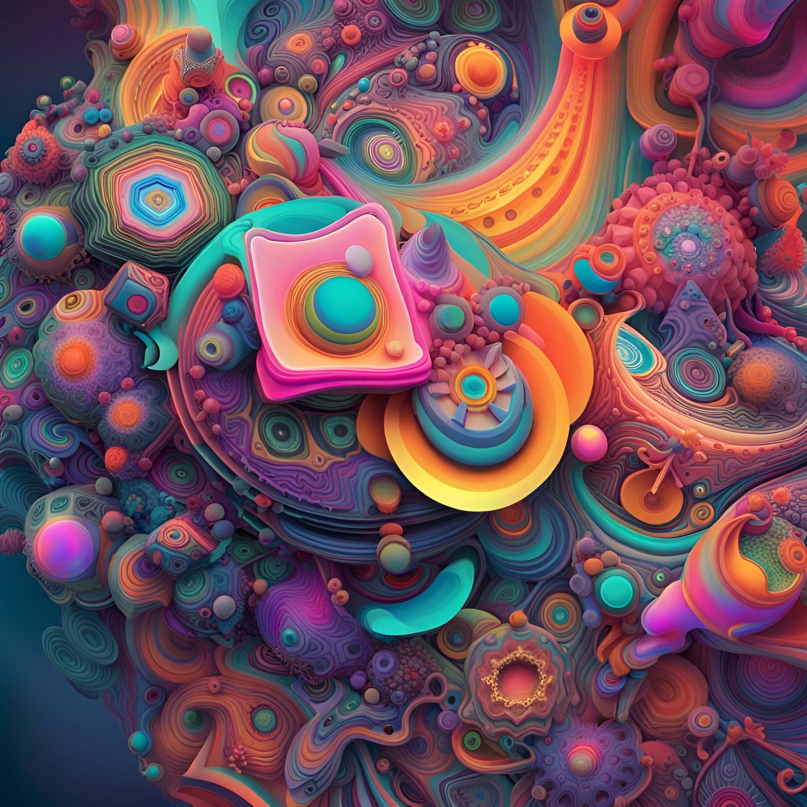 Psychedelic Biomorphic 3D Fractal Art in Pastel Colors
