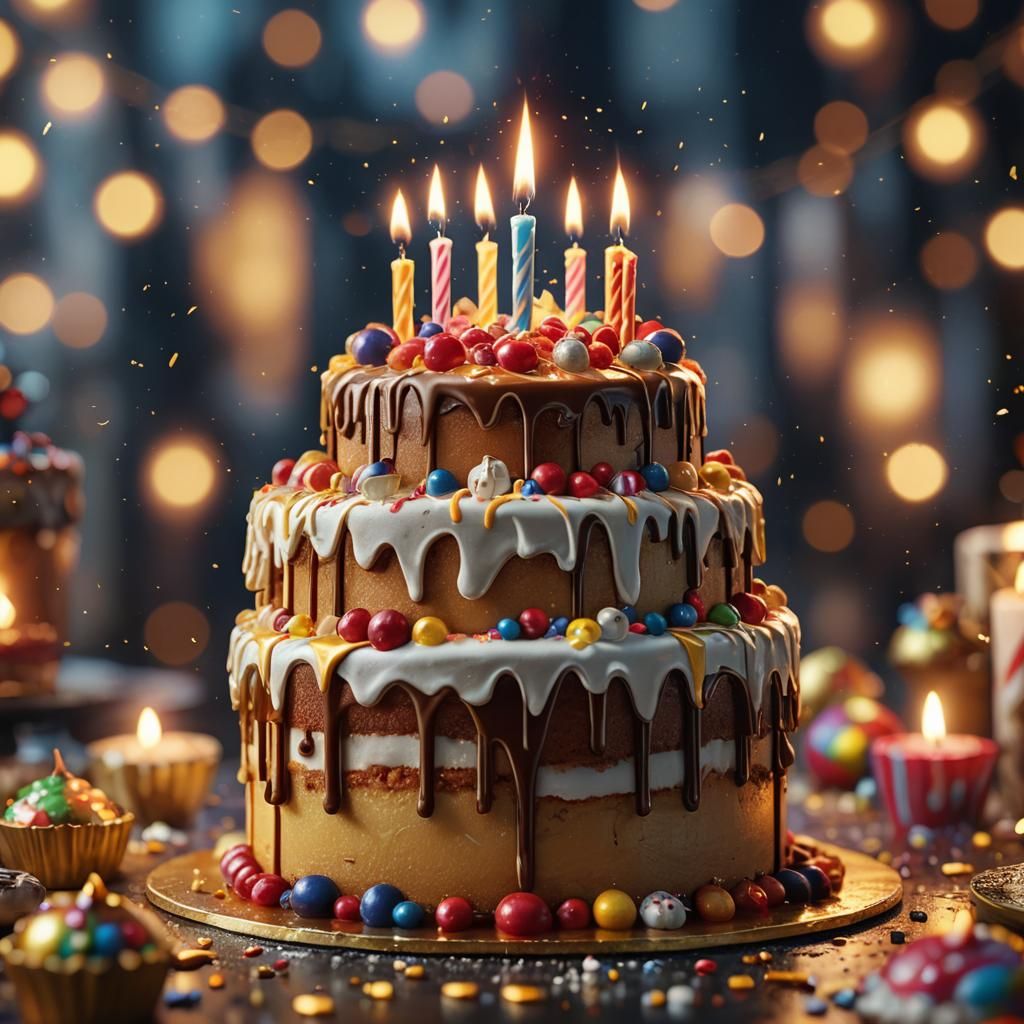 Lavish Birthday Cake in Unreal Engine 5 Style