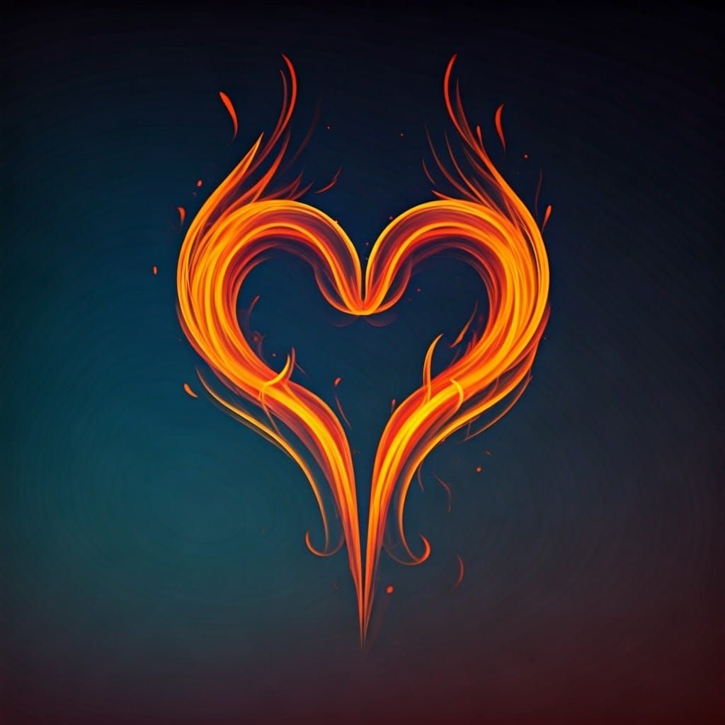 Glowing Heart of Flame in Neon-Lit Abyss