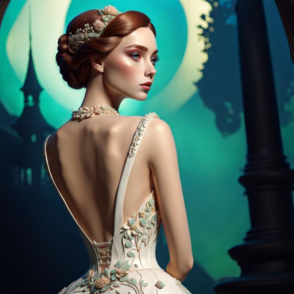 Whimsical Art Nouveau Doll in Intricate 3D