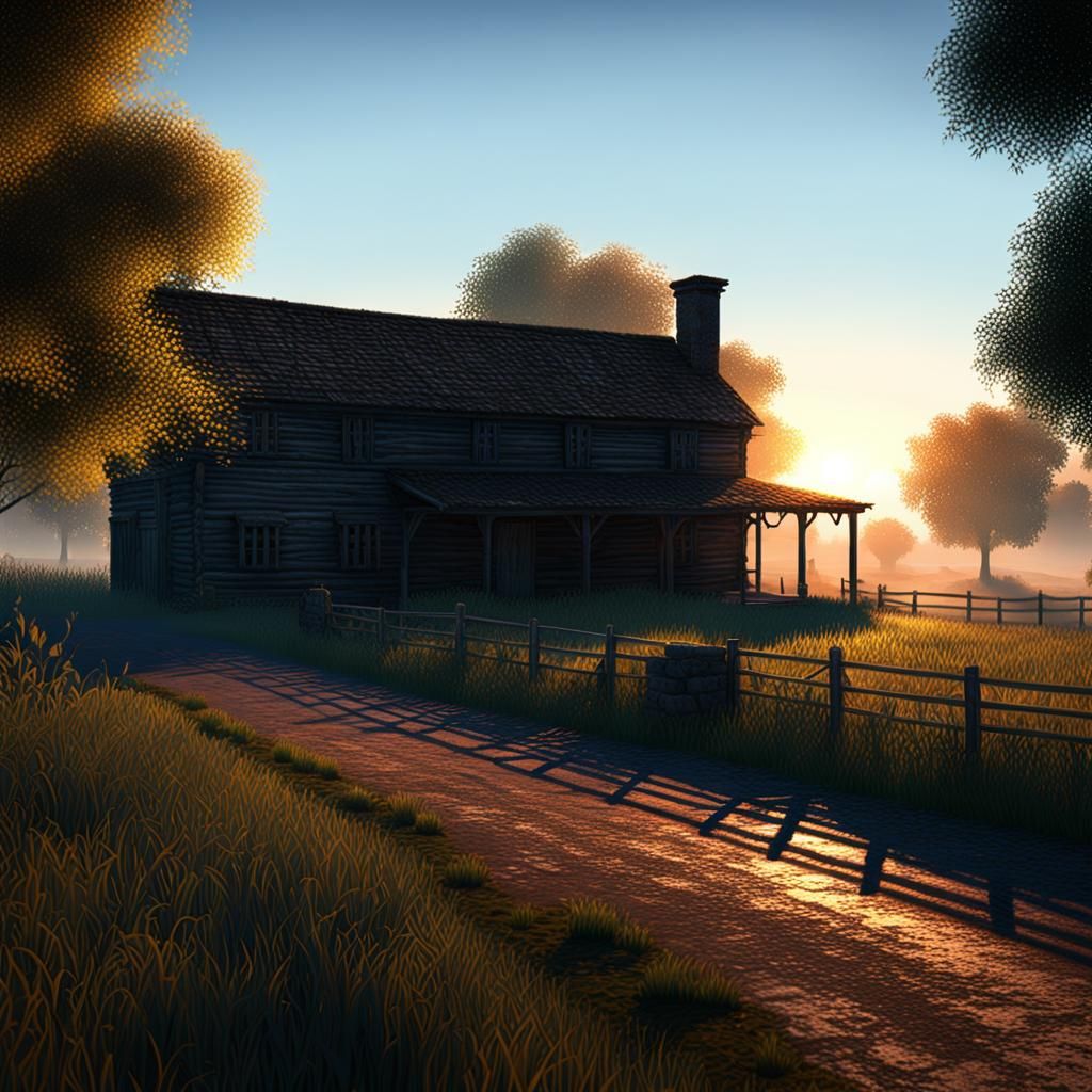Country Sunrise with 3D Shading