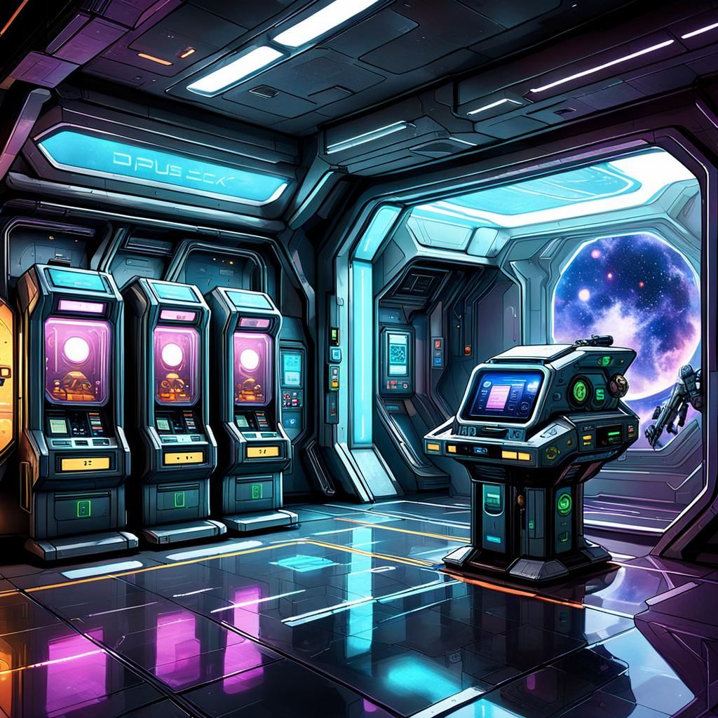 Colorful Alien Cafeteria in Futuristic Space Station