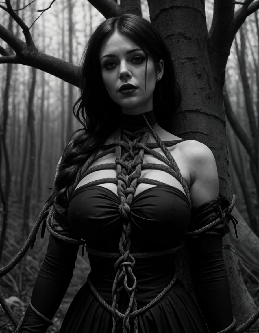 Goth Woman in Dead Forest with Rope