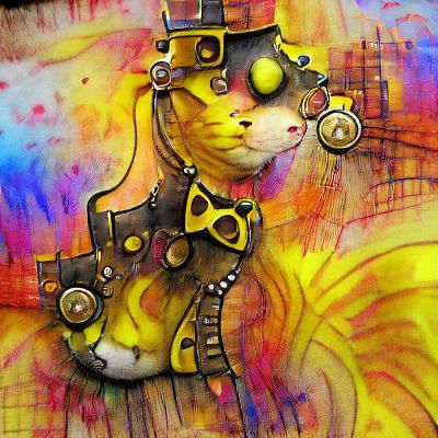 Abstract Steampunk Cat in Yellow Tones