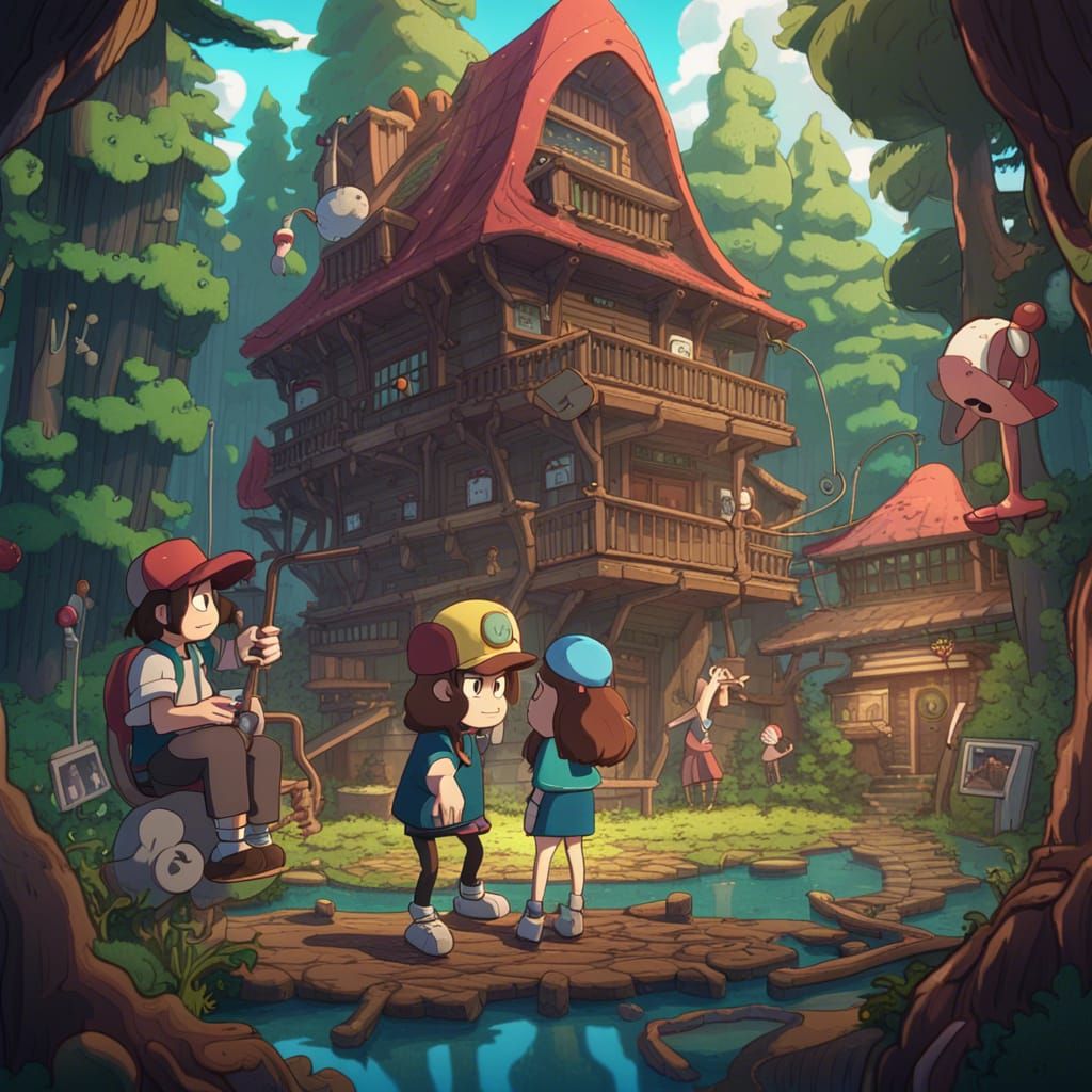 Gravity Falls Characters in Ghibli Style Painting