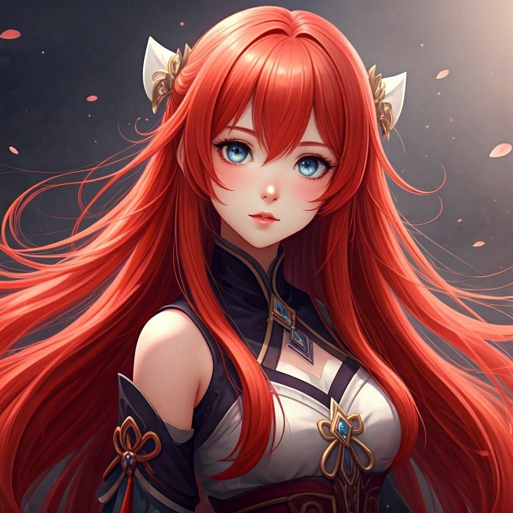 Anime-Inspired Red-Haired Girl in Serene Misty Environment